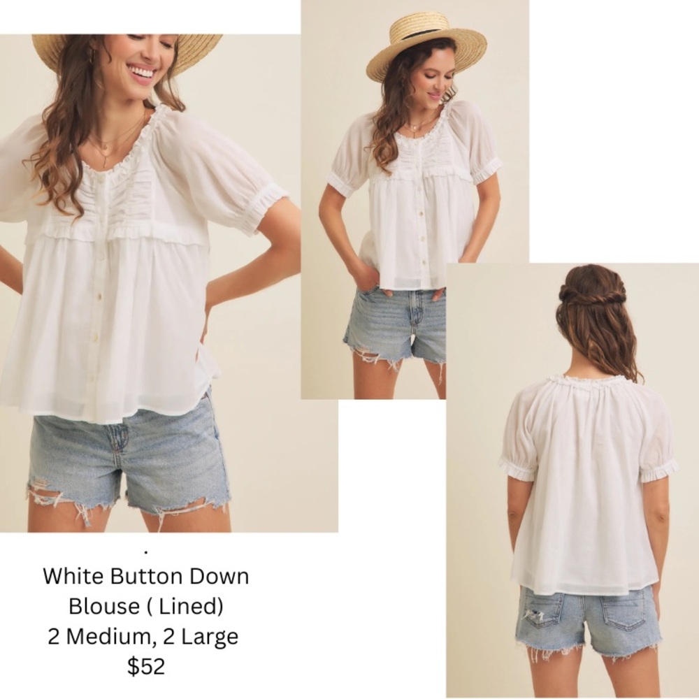 White Ruffled Short Sleeve Bib Collar Blouse